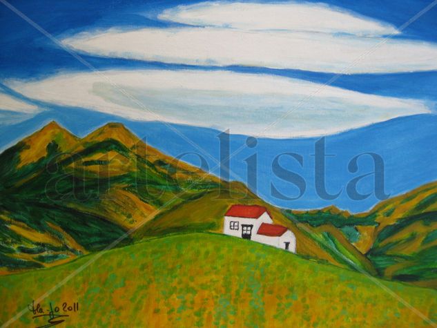 Casita en las montañas Oil Canvas Landscaping