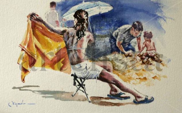 En la playa Watercolour Paper Figure Painting