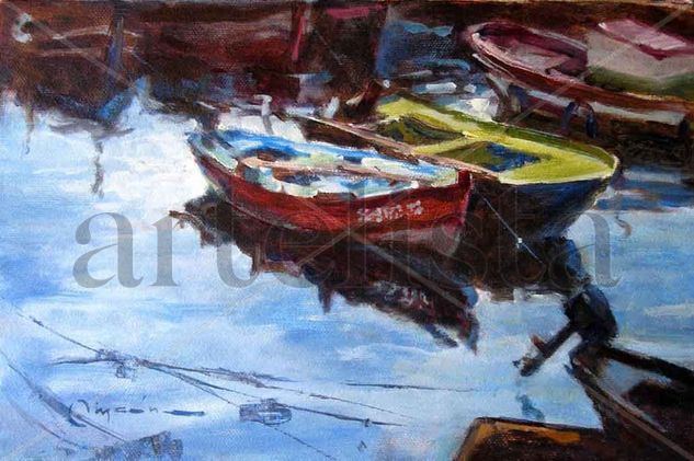 En el muelle Oil Canvas Marine Painting