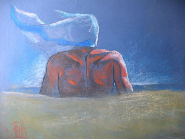 breogán en la playa Pastel Paper Figure Painting