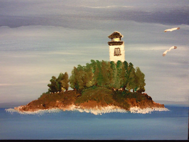 Isla con faro Acrylic Canvas Marine Painting