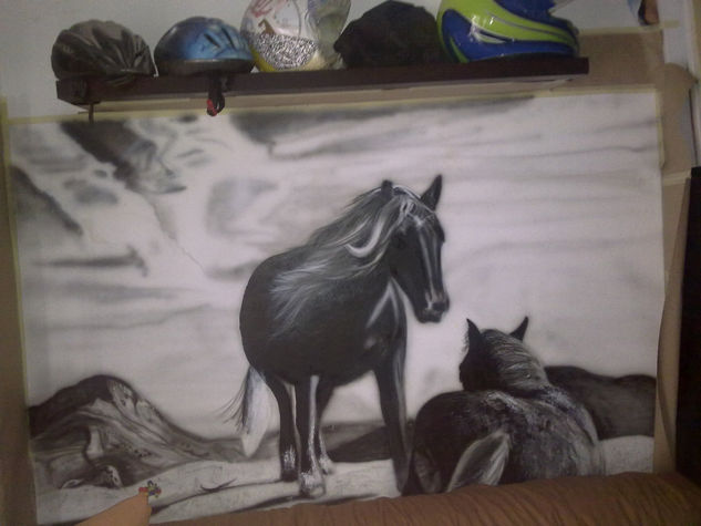 Mural caballos " POTTOKAS " Acrílico Otros Animales