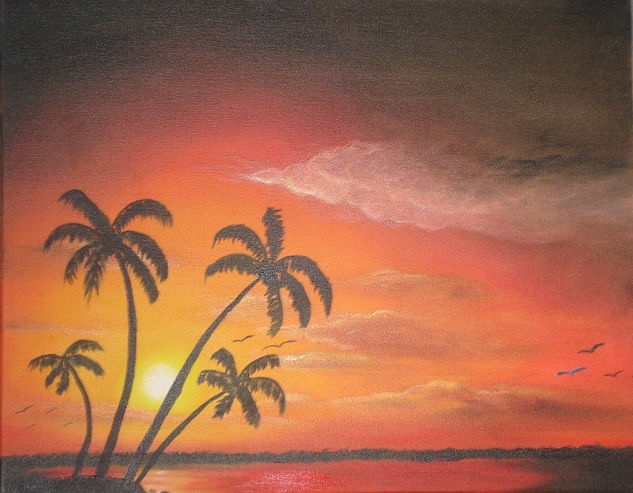 Atardecer en la playa Oil Canvas Landscaping