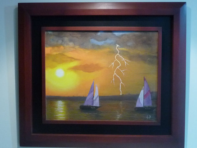 Tormenta al atardecer Oil Canvas Marine Painting