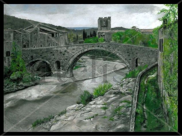 Abbaye de Lagrasse Pastel Papel Paisaje