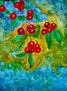 Cerezas y hojas