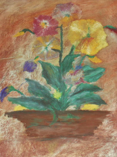 Macetero con flores Pastel Paper Floral Painting