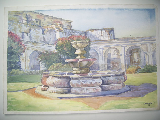 Ruinas de la Antigua Guatemala Acuarela Papel Paisaje