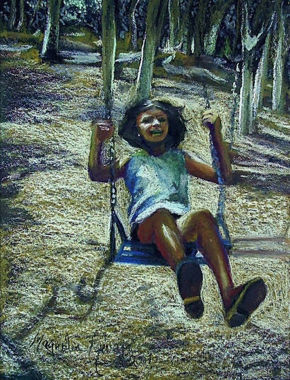 UNA NIÑA EN EL COLUMPIO Girl on the Swing Pastel Paper Portrait