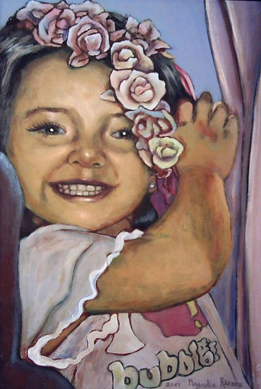 UNA NIÑA CON FLORES   Girl with Flowers Acrílico Tabla Retrato