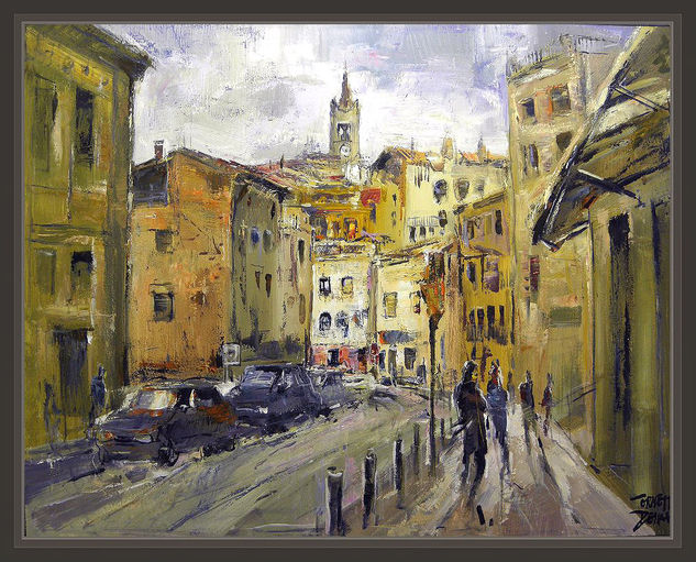 BERGA-BERGUEDA-PAISAJES-CALLES-CIUDADES-CUADROS-PINTURA-PINTOR-ERNEST DESCALS Óleo Lienzo Paisaje