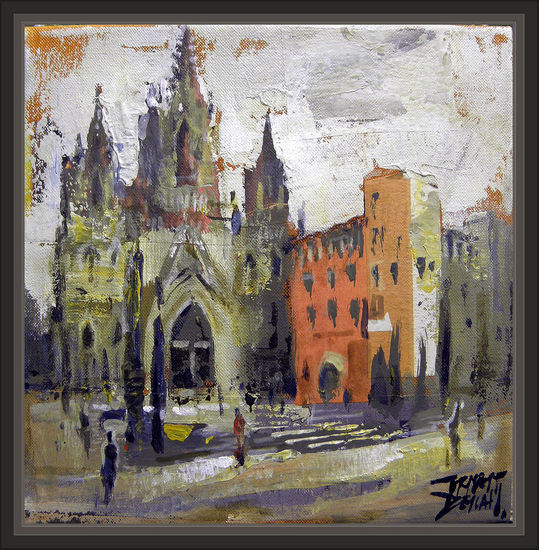 CATEDRAL-BARCELONA-PAISAJES-MONUMENTOS-CUADROS-PINTURA-PINTOR-ERNEST DESCALS Oil Canvas Landscaping