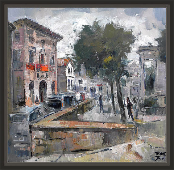 MOIA-PINTURAS-MOIANES-PLAÇA-AJUNTAMENT-CUADROS-OLEOS-PINTOR-ERNEST DESCALS Oil Canvas Landscaping