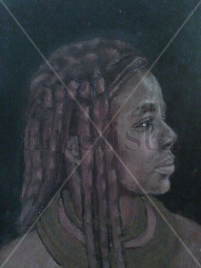 Joven de namibia Oil Panel Figure Painting