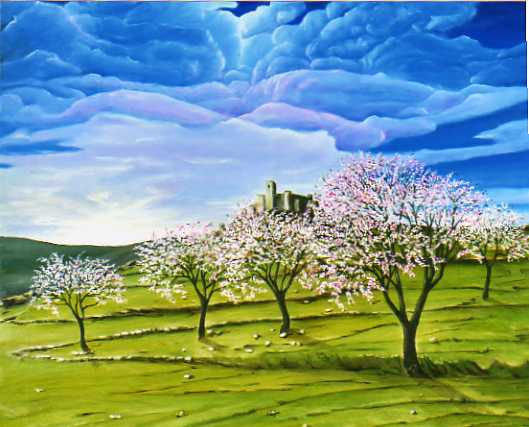 Atardecer con almendros Oil Canvas Landscaping