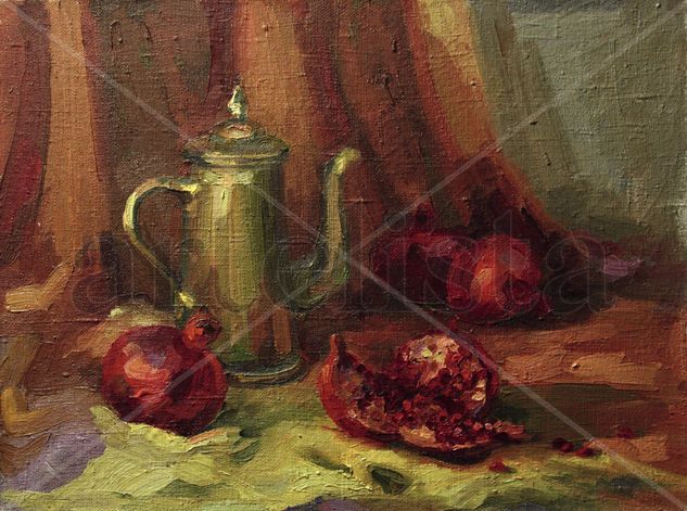 Tetera turca y granadas Oil Canvas Still Life Paintings