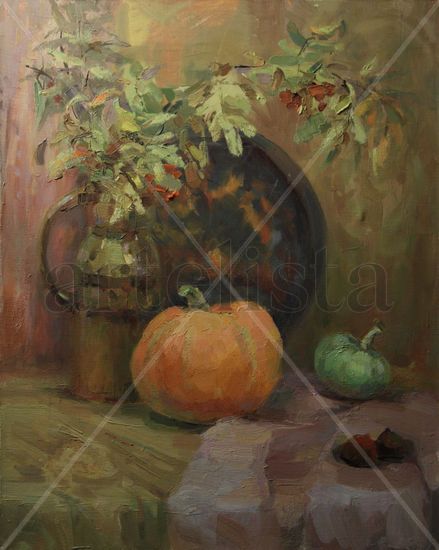 Un bodegon otoñal con la calabaza Oil Canvas Still Life Paintings