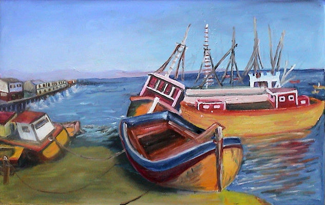 lanchas en la bahía Oil Canvas Marine Painting