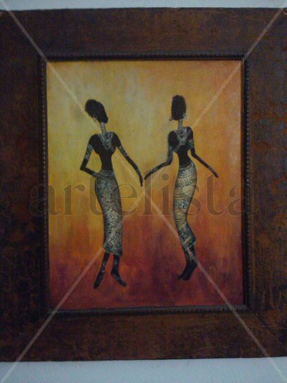 AFRICANAS (2) Oil Panel Figure Painting