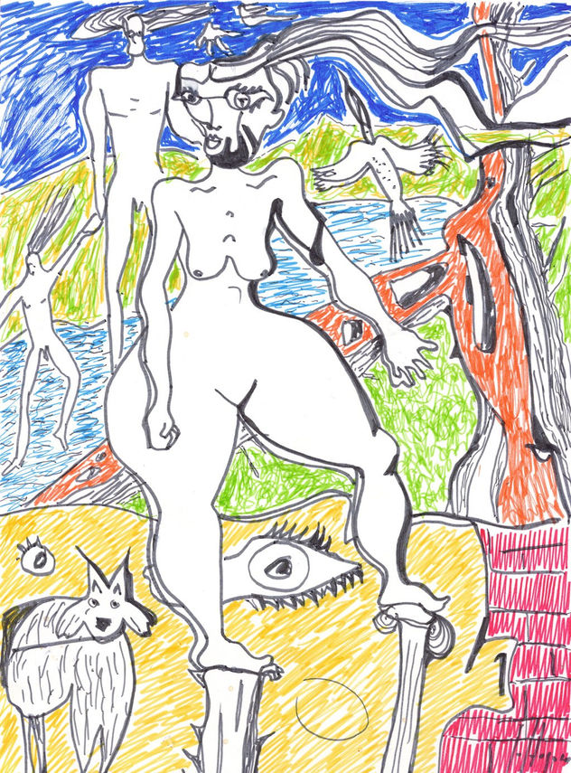 Mujer sobre zancos en el jardín de Texinos