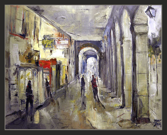 AVILA-PINTURA-EL GRANDE-MERCADO-PLAZA-SANTA TERESA-PAISAJES-CUADROS-PINTOR-ERNEST DESCALS Óleo Lienzo Paisaje