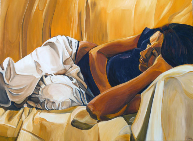 Yellow sofa Manu Oil Canvas Figure Painting