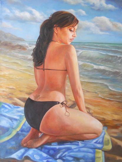 a orilla de la playa Óleo Lienzo Retrato