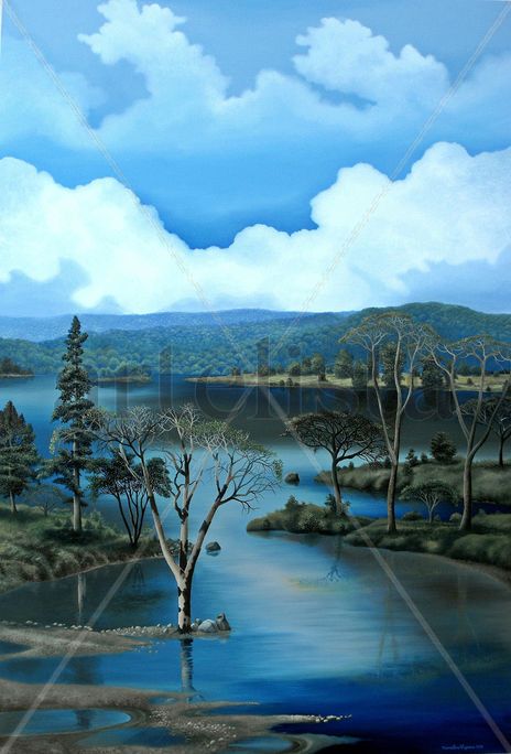 Una laguna azul.