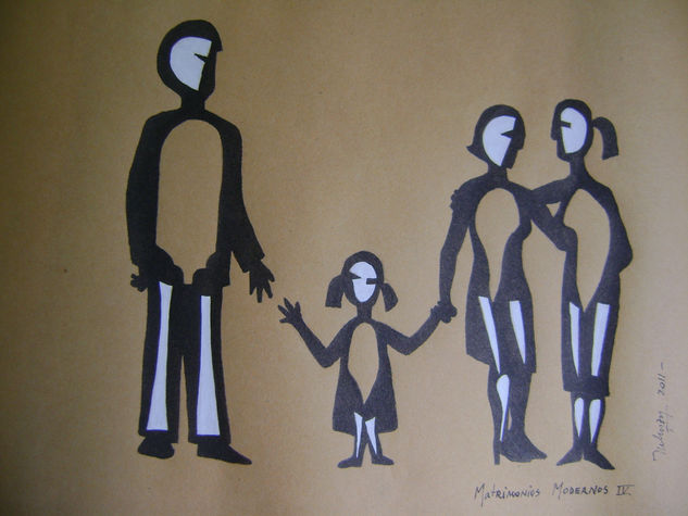 Matrimonios modernos IV Ink Paper Figure Painting