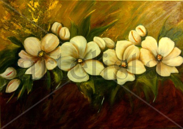 Flores blancas Mixed media Canvas Floral Painting