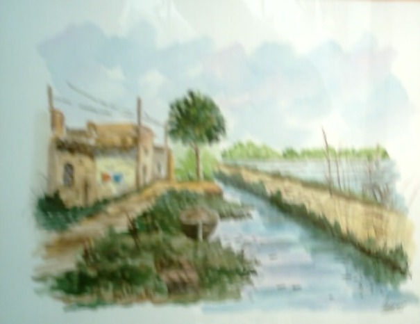 ACEQUIA Acuarela Lienzo Paisaje