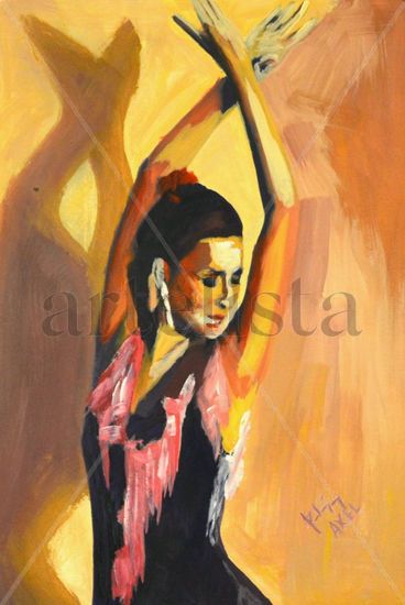 Bailarina de Flamenco Oil Card Figure Painting