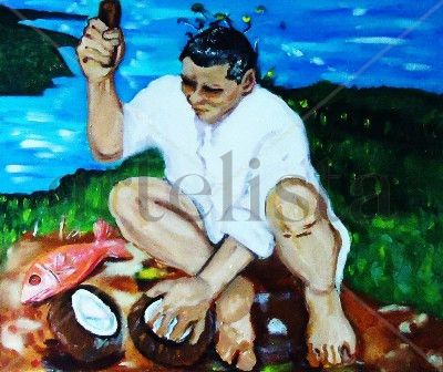 El garifuna pescador Acrylic Canvas Landscaping