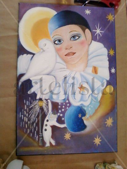 Pierrot Oil Canvas Figure Painting