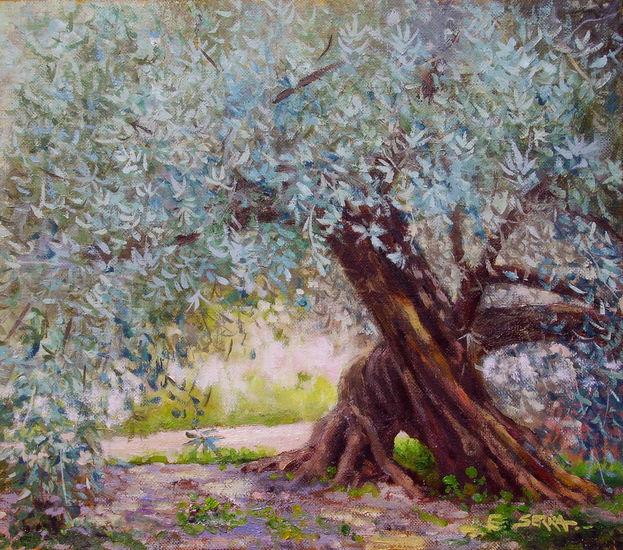 Pequeño olivo / Small olive tree. Óleo Tabla Paisaje