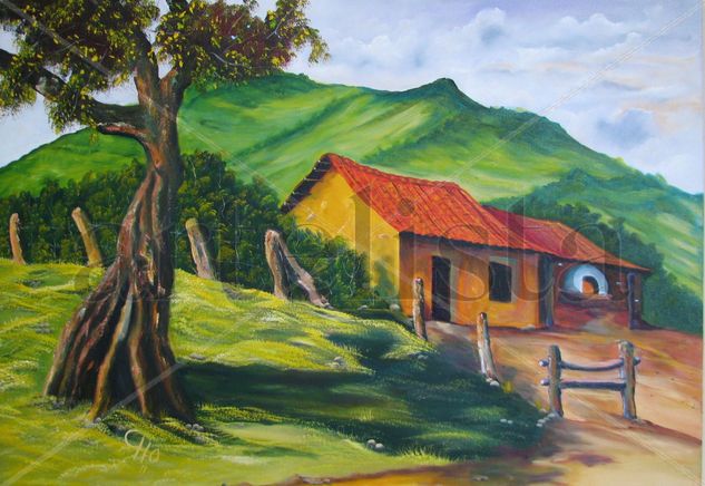 La Casa del horno de barro Oil Canvas Landscaping