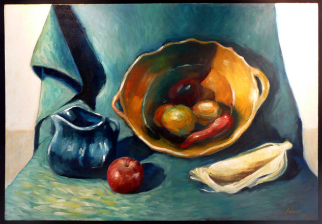 Bodegón con manzana fuera de lugar Oil Canvas Still Life Paintings