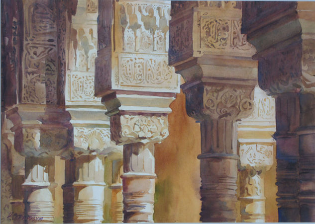 Columnas Acuarela Papel Paisaje