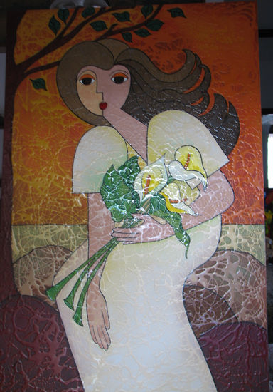 Niña con cartuchos Mixed media Canvas Portrait