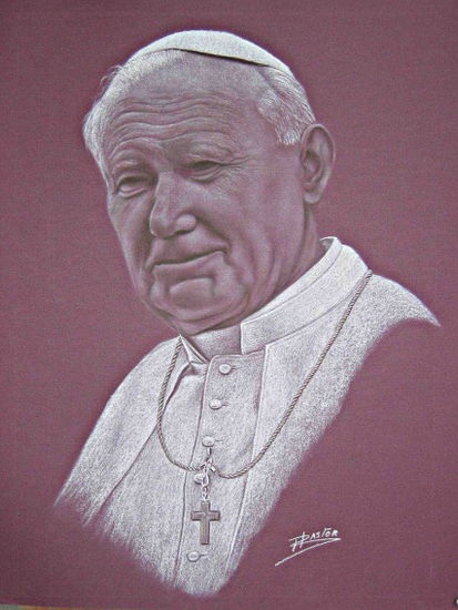 El Papa Juan Pablo II Pastel Paper Portrait