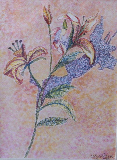 "Flores" Mixed media Paper Floral Painting