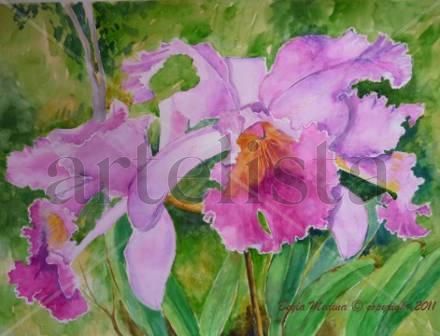 Orquideas en Mayo Watercolour Paper Floral Painting