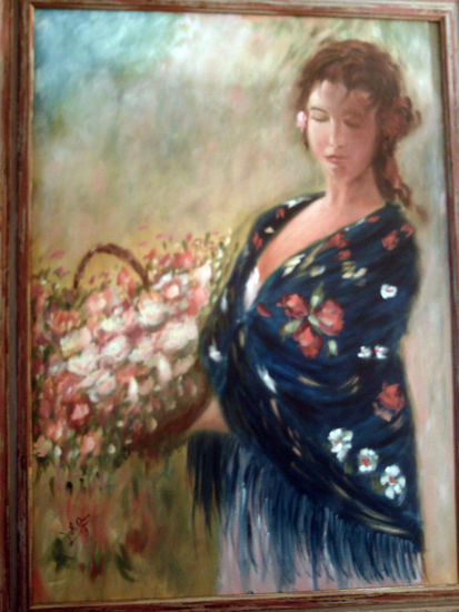 Con Mantón de Manila Oil Canvas Figure Painting