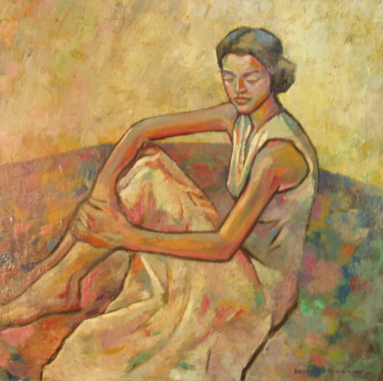 Mujer con vestido blanco Oil Canvas Figure Painting