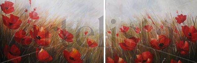 "Campo de Amapolas Rojas" Oil Canvas Floral Painting