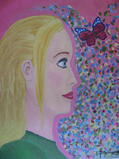 mujer con mariposa Oil Canvas Portrait