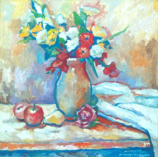 Jarrón en formato cuadrado Oil Canvas Floral Painting