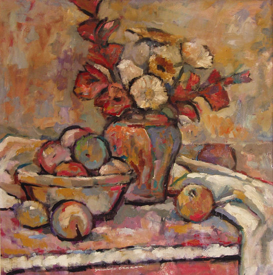 jarrón neutro Oil Canvas Floral Painting