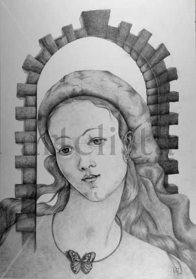 Venus y la mariposa Graphite Card Figure Painting