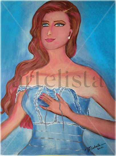 Dama en azul Acrylic Panel Figure Painting